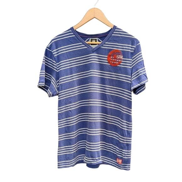 G-STAR RAW Men's T-Shirt V-Neck Blue White Striped Medium Short Sleeve - Picture 1 of 7